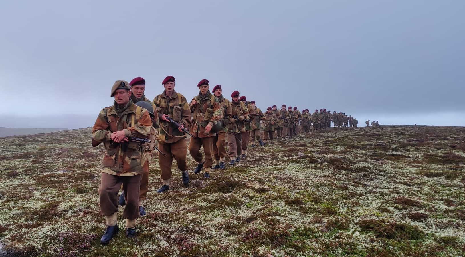 Paddy Mayne (played by Jack O'Connell) and his soldiers on the match in the Cairngorms for hit BBC series SAS Rogue Heroes.