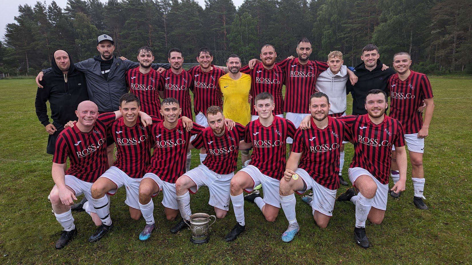 The Aviemore Thistle team pictured after recently lifting the Sangster Cup.
