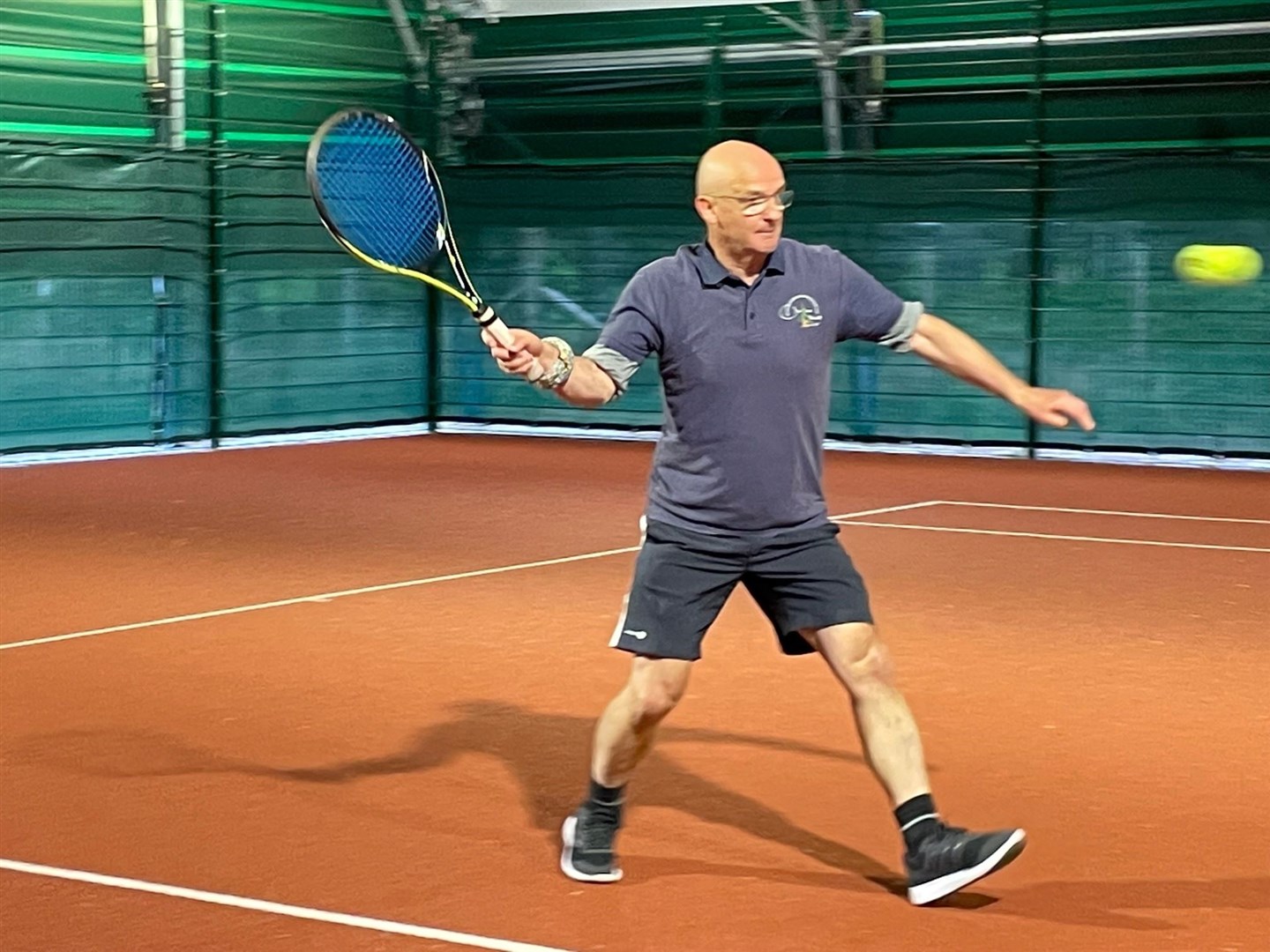 Dougie Somerville in action in the mixed doubles final.