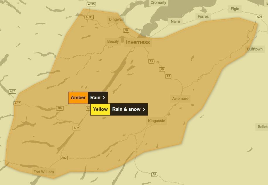 The area covered by the new amber weather warning for rain, which comes into force after midnight and will be in place until 5pm on Hogmanay. Picture: Met Office.