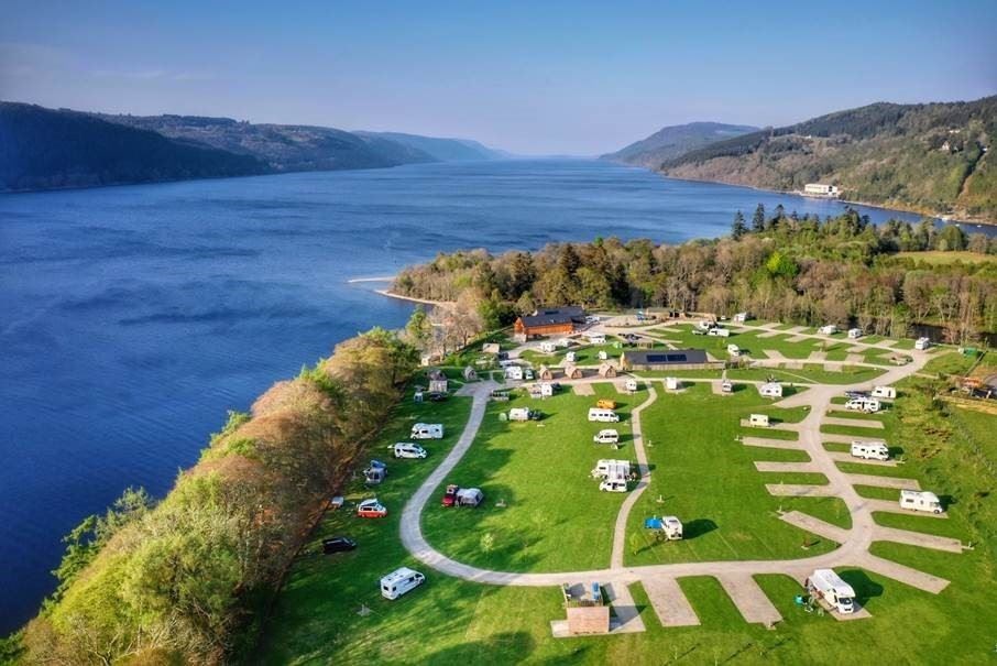 The campsite sits right by the shore of the loch.