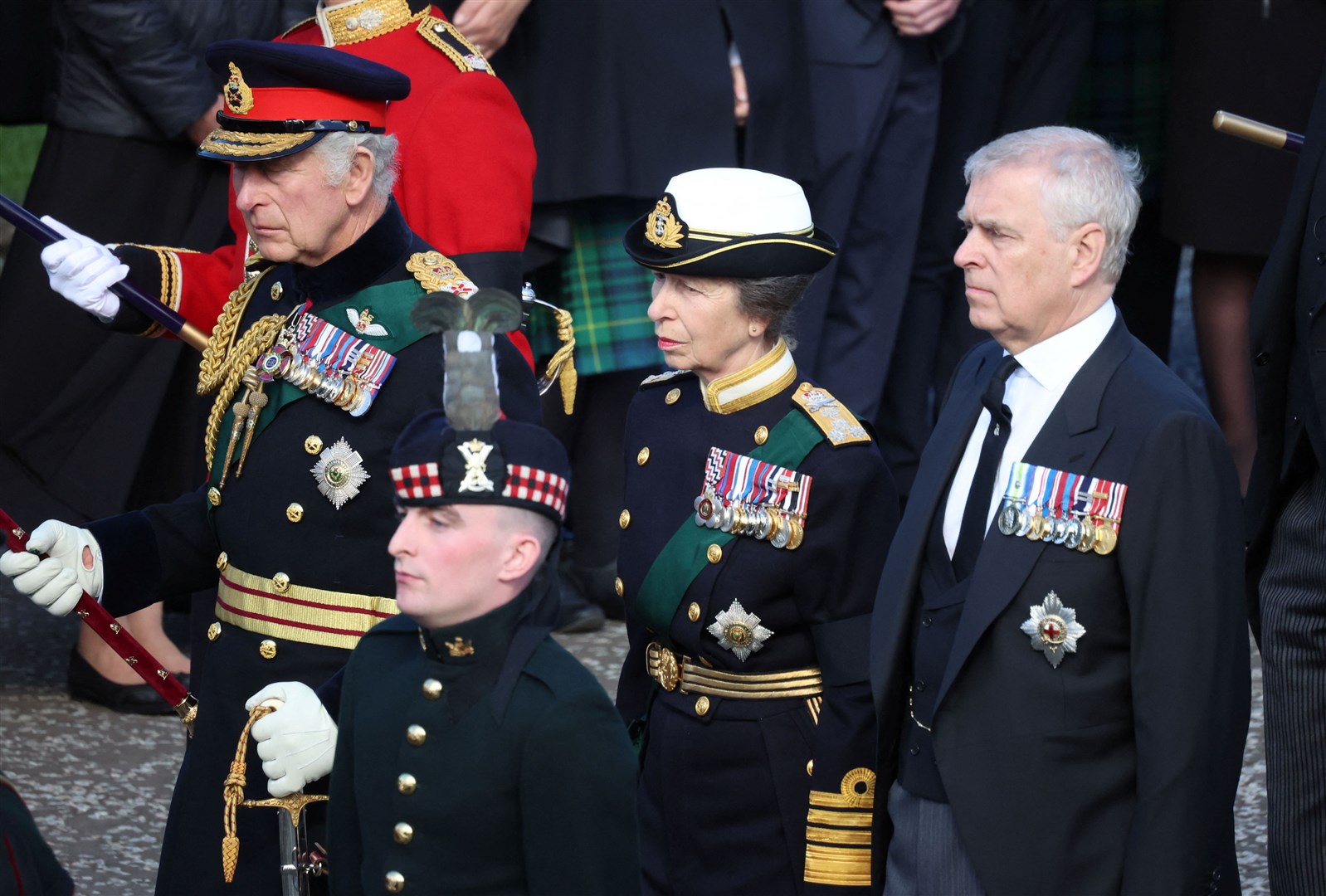 (Left to right) King Charles III, the Princess Royal and the Duke of York taking part in the procession (Phil Noble/PA)
