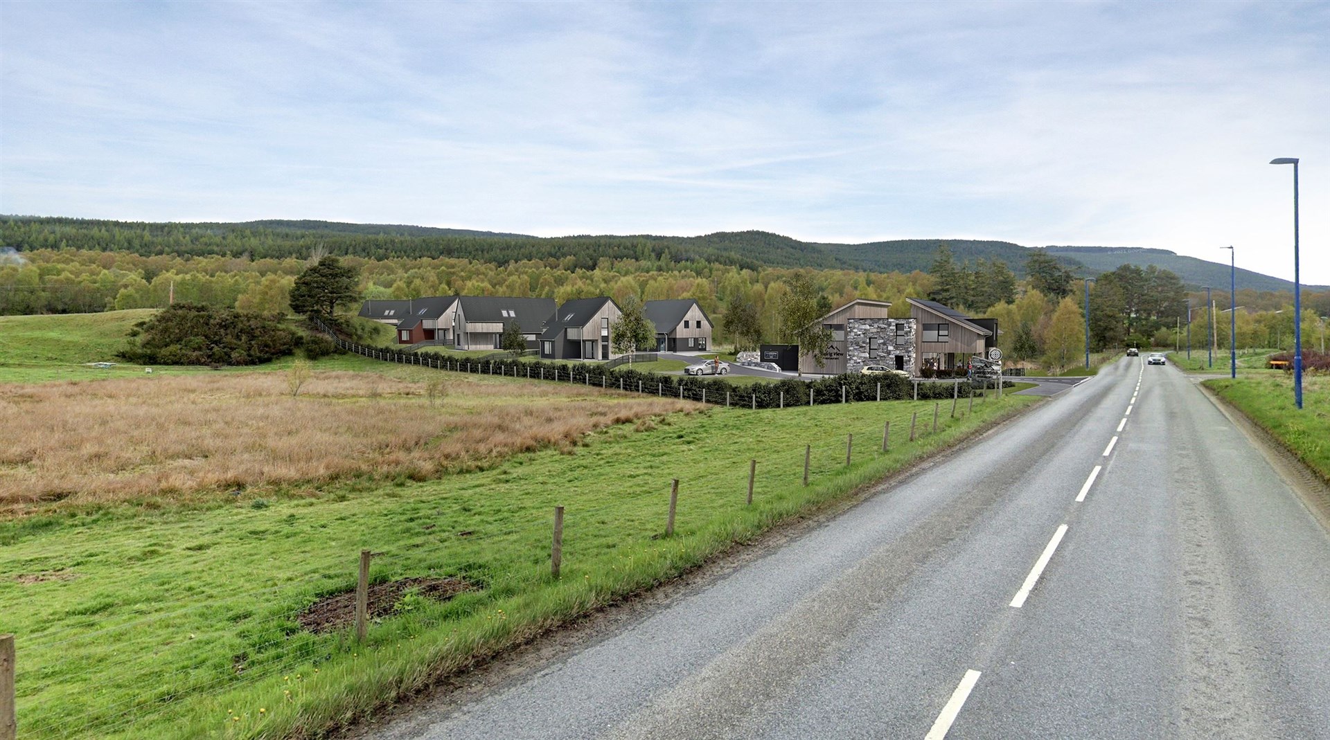 Looking north along Grampian Road to the new development.