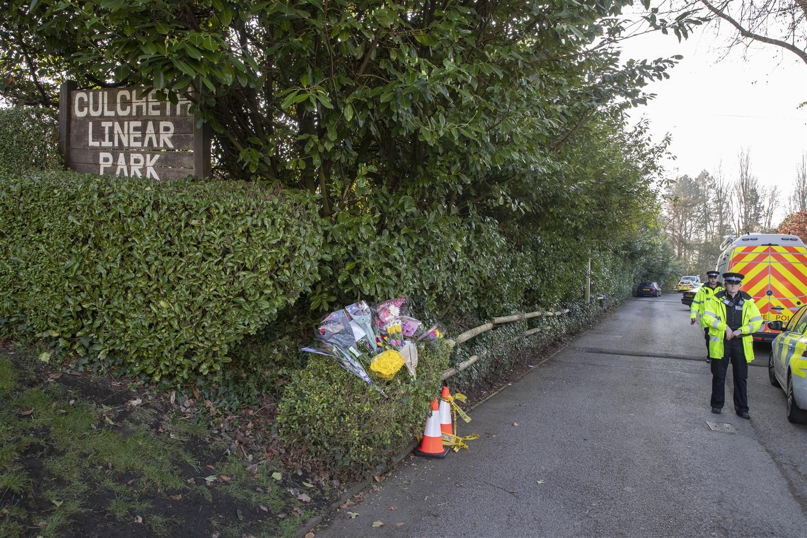 Floral tributes at the scene in Warrington, Cheshire (Jason Roberts/PA)