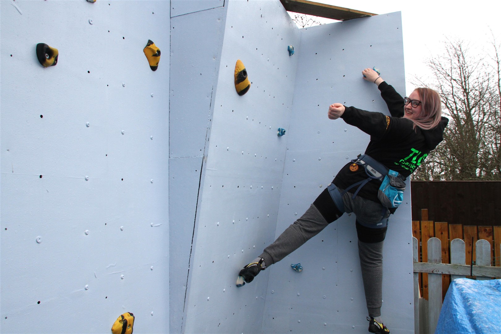 Perfectly at home: champion Rebecca Gilchrist practices on her own wall in Grantown