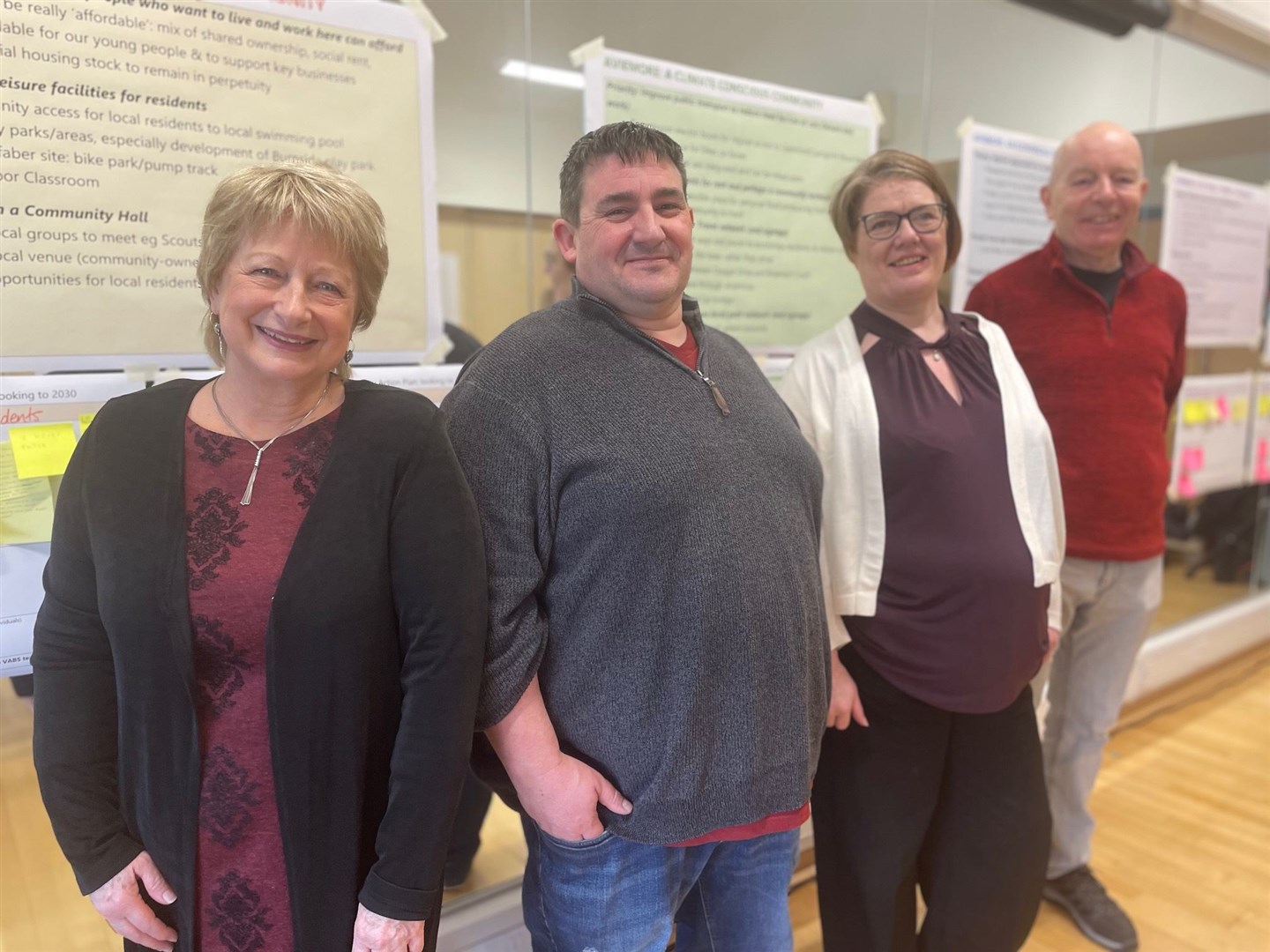 Karen Derrick, Al Dargie, Kathleen Cameron, chair of Aviemore Community Enterprise Ltd and Peter Long, also from the community council and ACE at the Community Action Plan consultation.