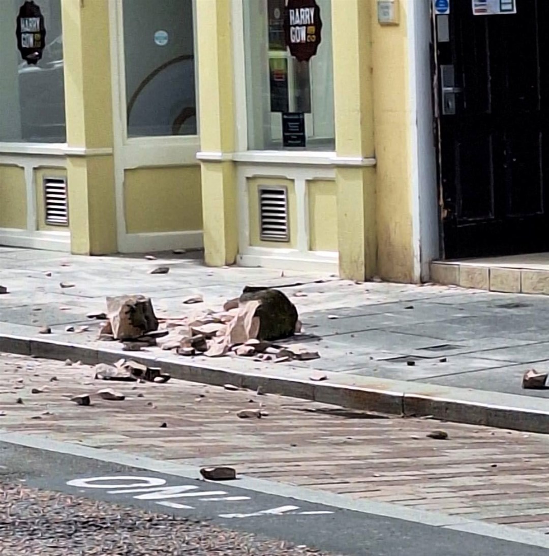 The heavy masonry after the incident on Union Street, Inverness on Saturday. Picture: Duncan Macpherson