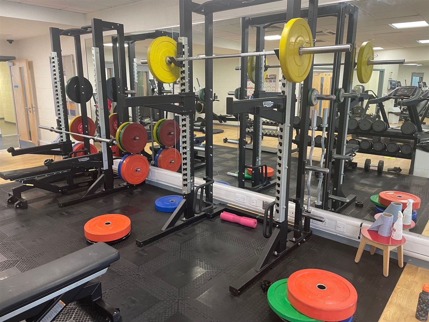 The gym at Aviemore Community Centre has two Olympic half racks.