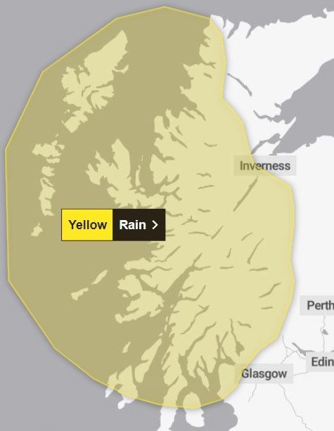 The yellow warning covers large swathes of western and central Scotland. Picture: Met Office.