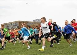 They’re off: the start of the boys’ primary 7 race.