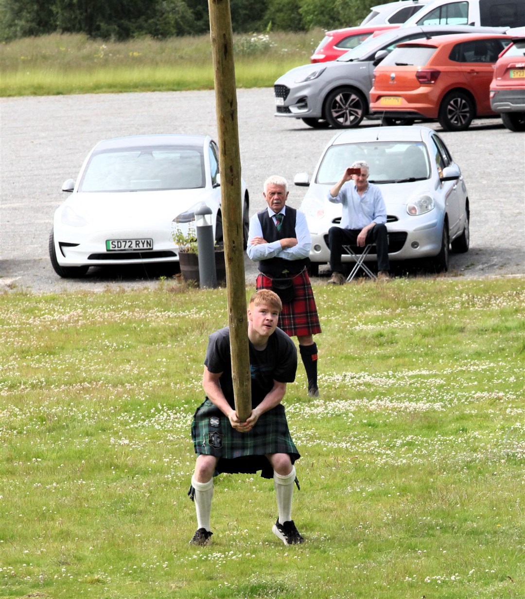 WE'RE OFF: June, Grantown East and Andrew Murphie tosses caber number one.