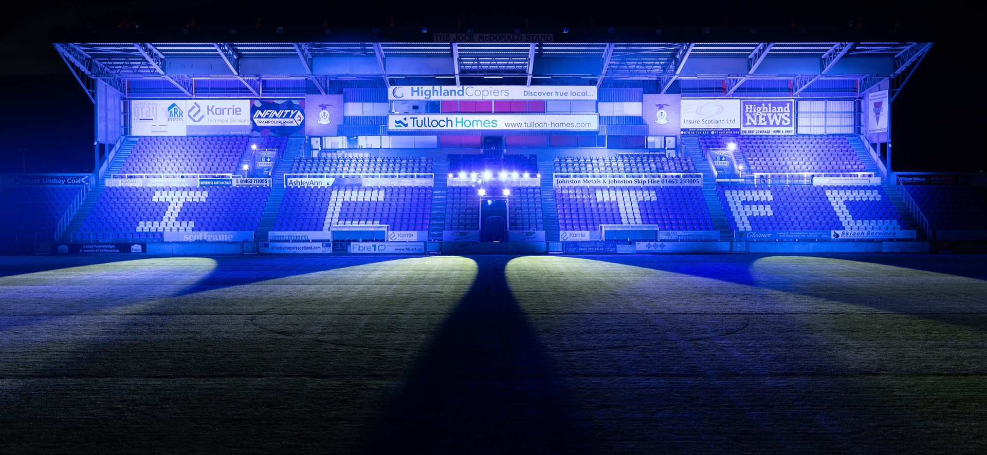 The Caledonian Stadium bathed in blue in honour of the NHS.