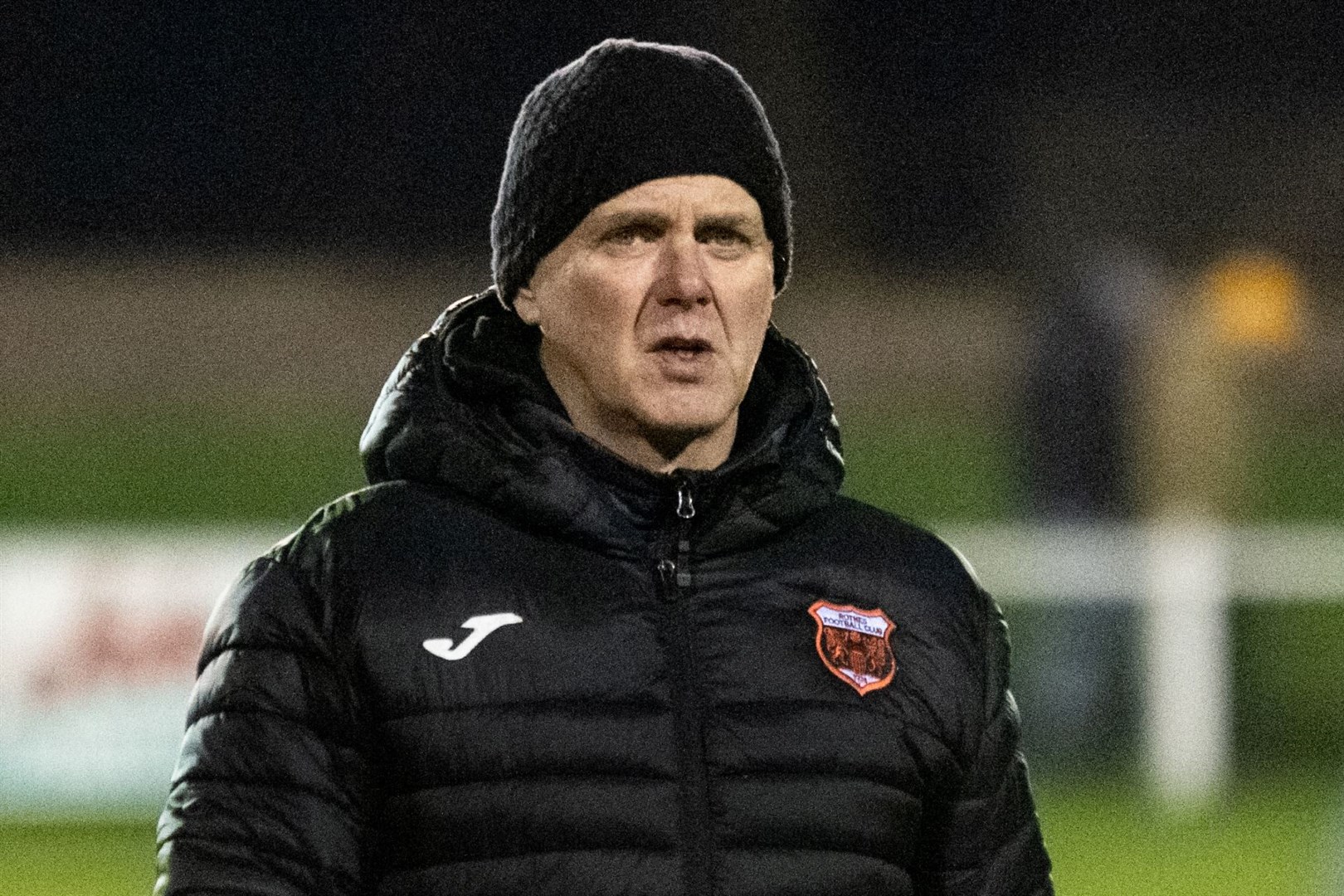 Rothes manager Ronnie Sharp. Rothes FC (2) vs Forres Mechanics FC (3) - Highland Football League 24/25 - Mackessack Park, Rothes 19/02/25.Picture: Daniel Forsyth.