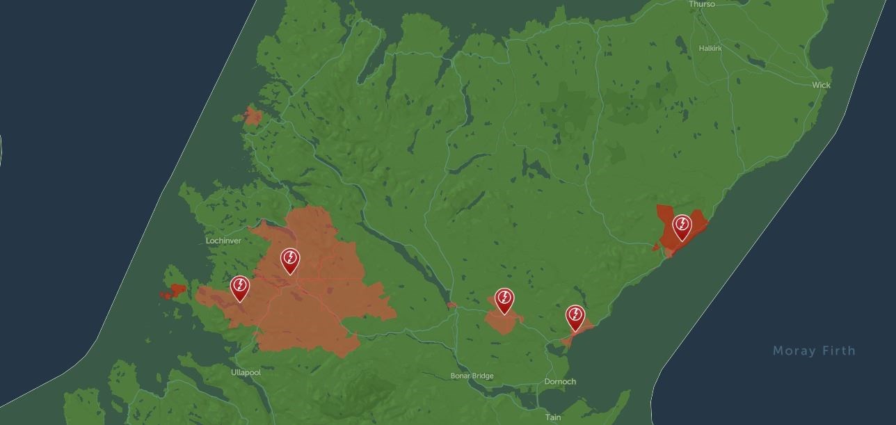 Some of the areas in the north affected b power cuts on Friday morning. Picture: SSEN.