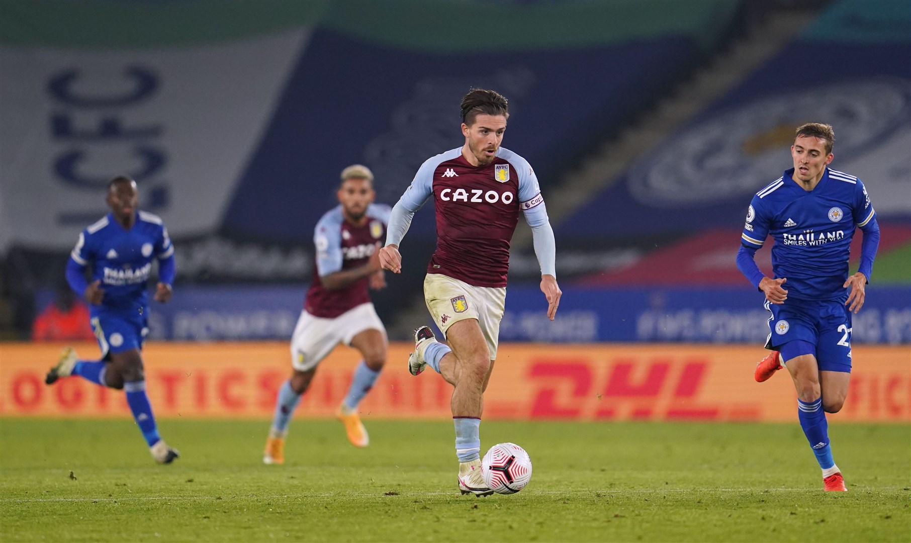 Jack Grealish (centre) in action against Leicester City on October 18 (Jon Super/PA)