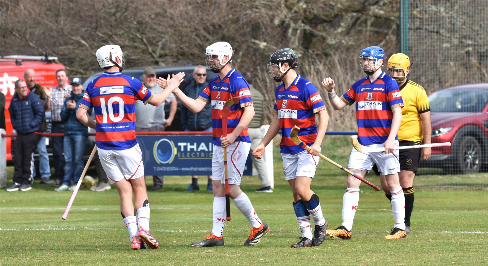Kingussie celebrate one of their two goals against Fort William. Pictures: Fiona Young.