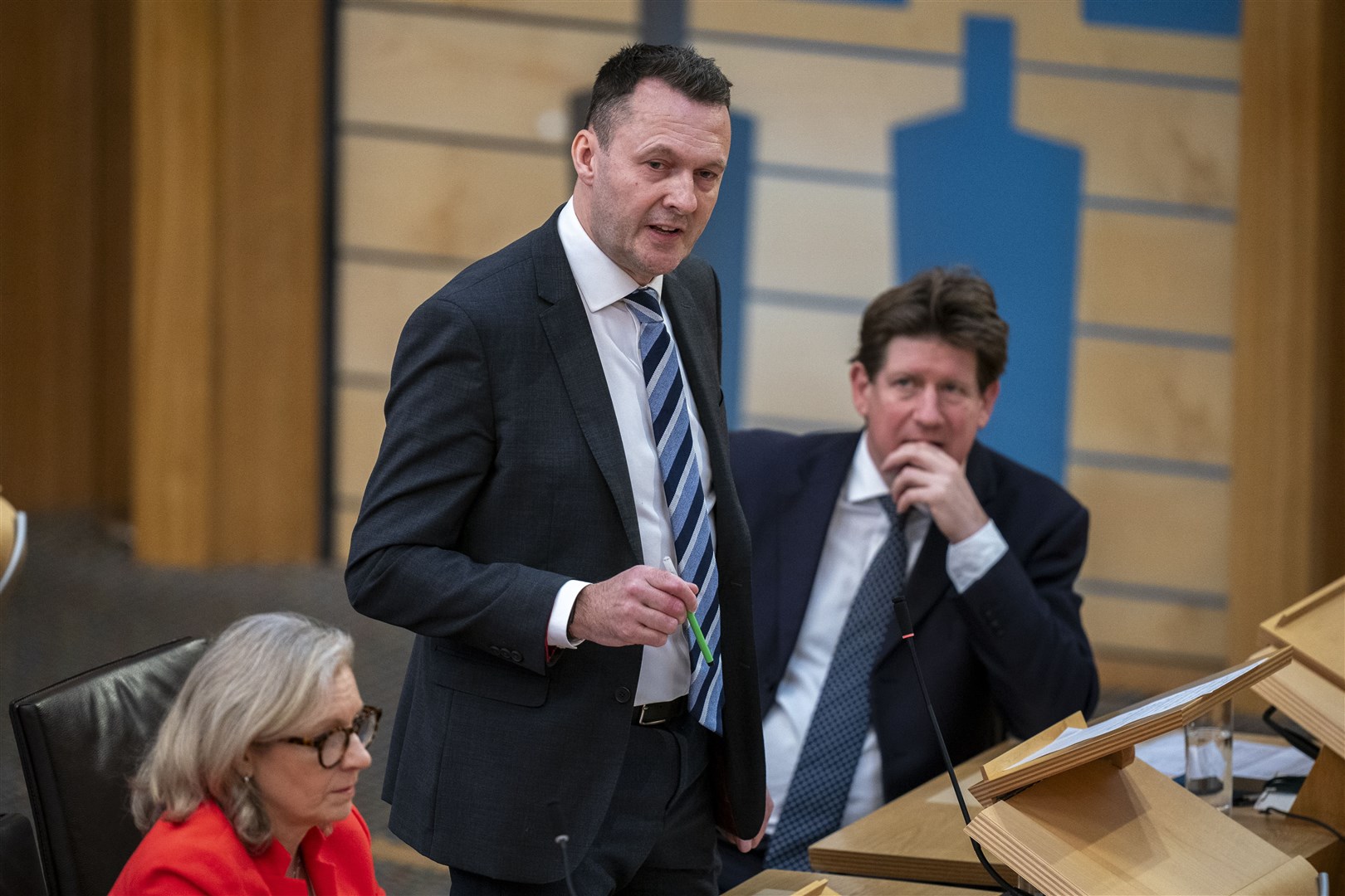 Scottish Conservative leader Russell Findlay challenged John Swinney on his Government’s record on the NHS (Jane Barlow/PA)