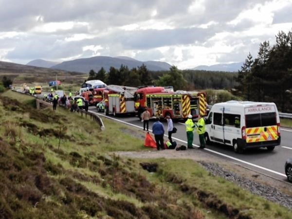 The accident scene this afternoon by Ralia near Newtonmore