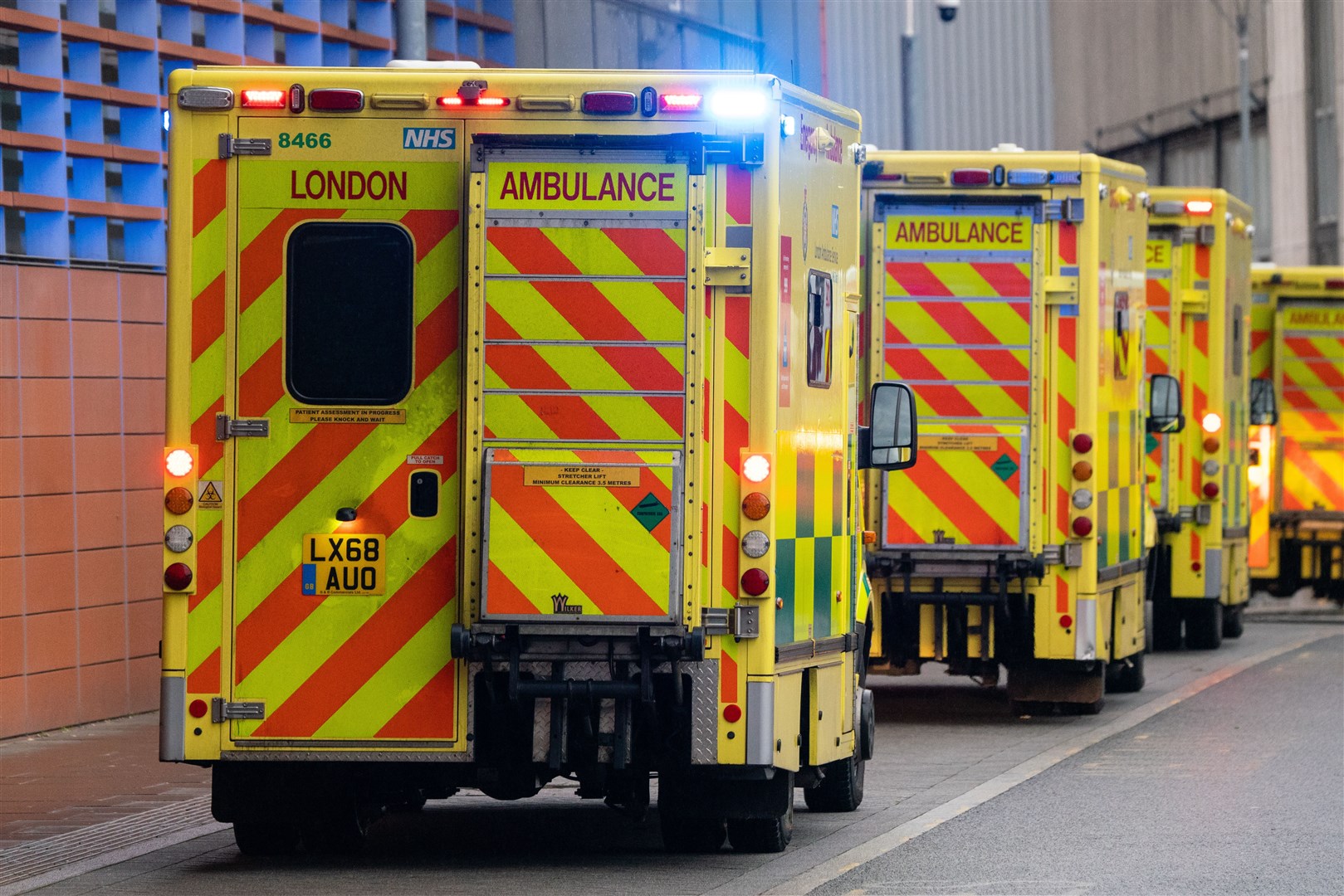 General view of ambulances outside the Royal London Hospital (Dominic Lipinski/PA)