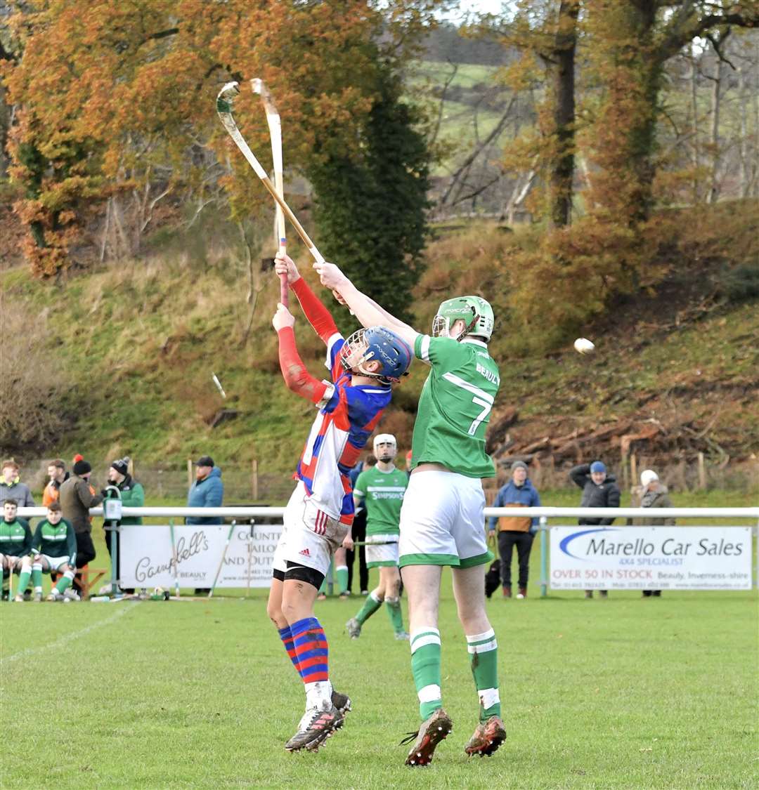 Kingussie's Iain Fraser stretches to win the ball. Picture: Fiona Young.
