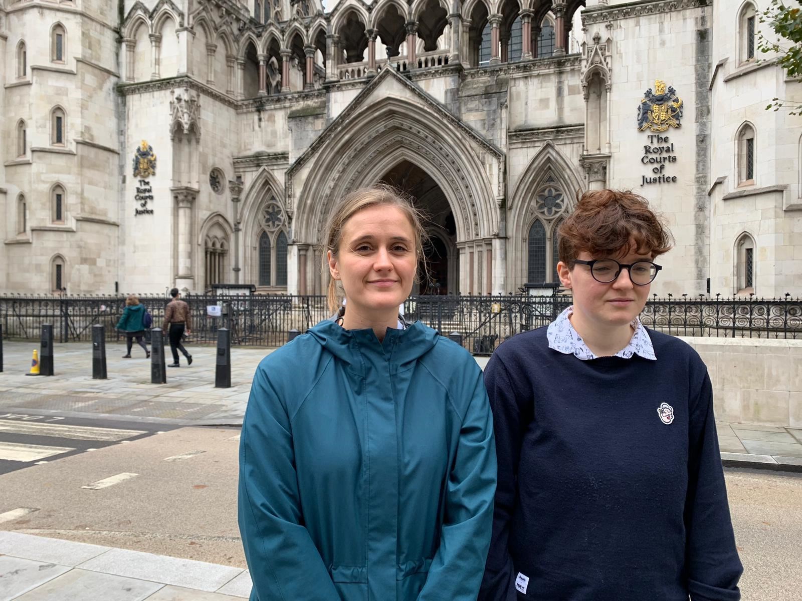 Leigh Day solicitor Catriona Rubens, left, and Ben’s sister, Emma Austin-Garrod, who brought the case on his behalf, outside the Royal Courts of Justice in London (Tom Pilgrim/PA)