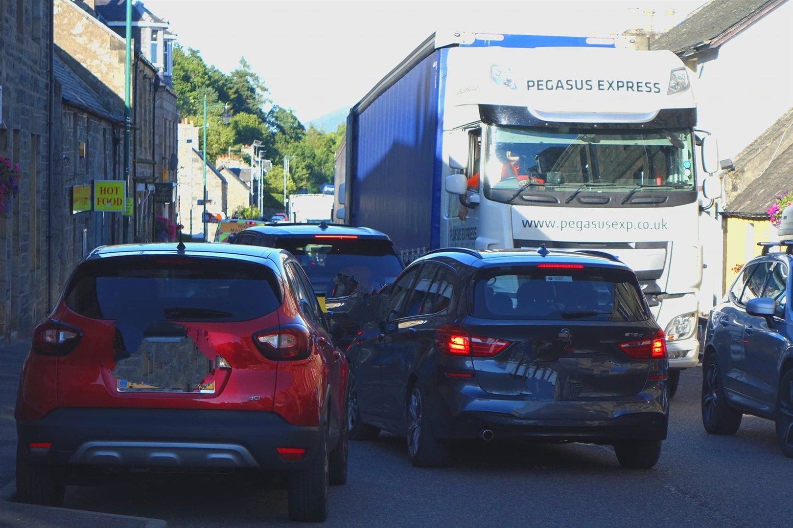 A9 traffic diverted into Kingussie is struggling to get through the town's narrow High Street. Picture David Macleod