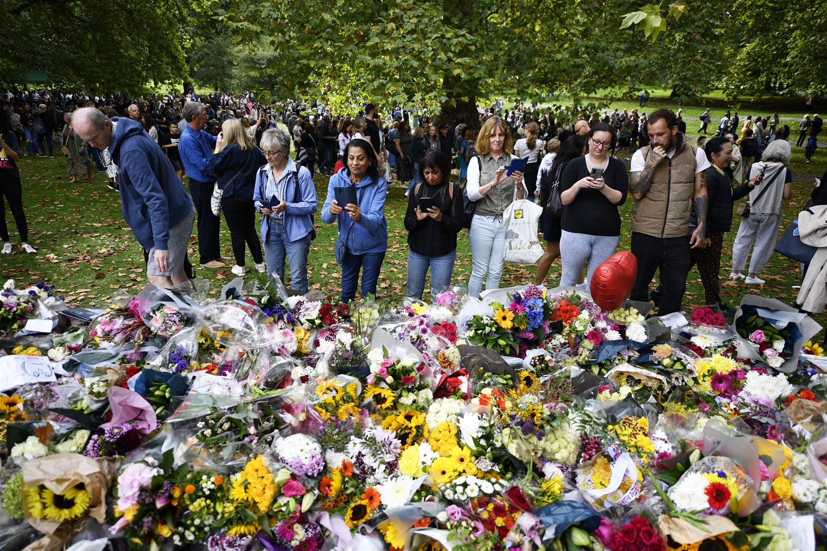 Well-wishers view floral tributes in Green Park, London, following the death of Queen Elizabeth II (Beresford Hodge/PA)