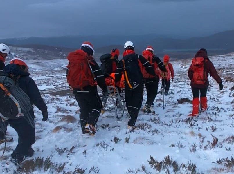 Members of the rescue team carry out one of the casualties caught up in an avalanche. Picture: CMRT.