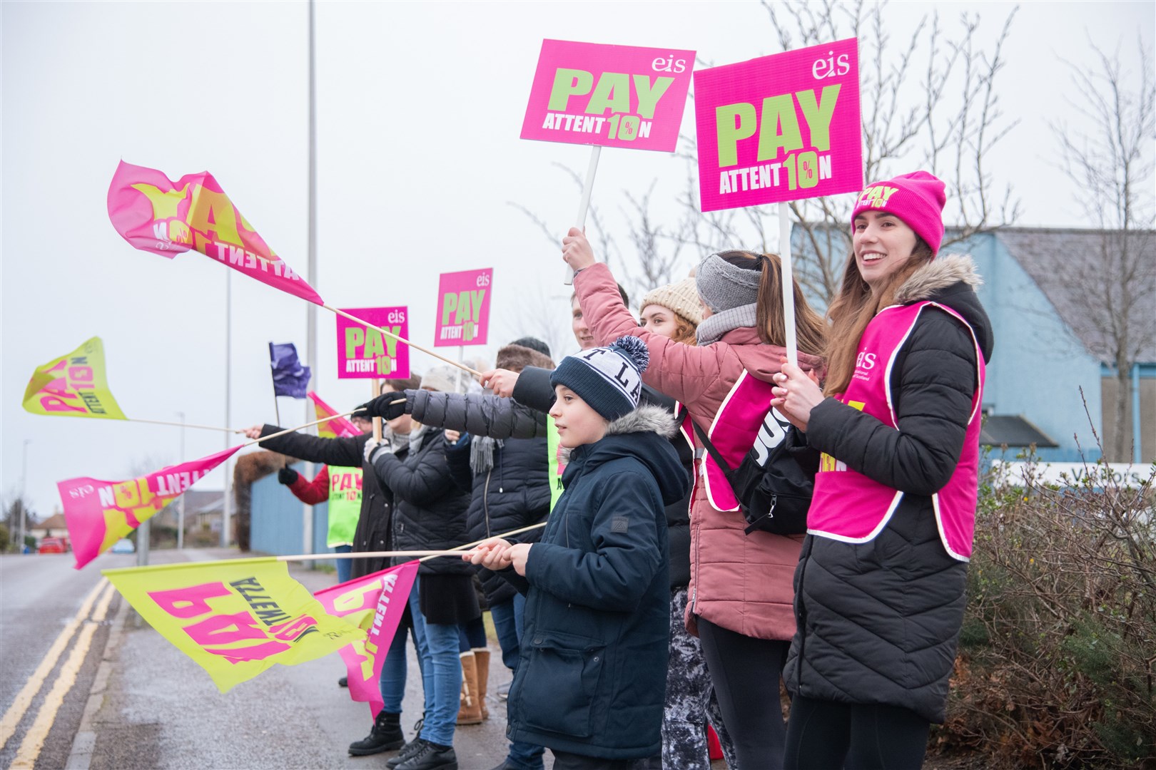 Teachers during previous strike action.