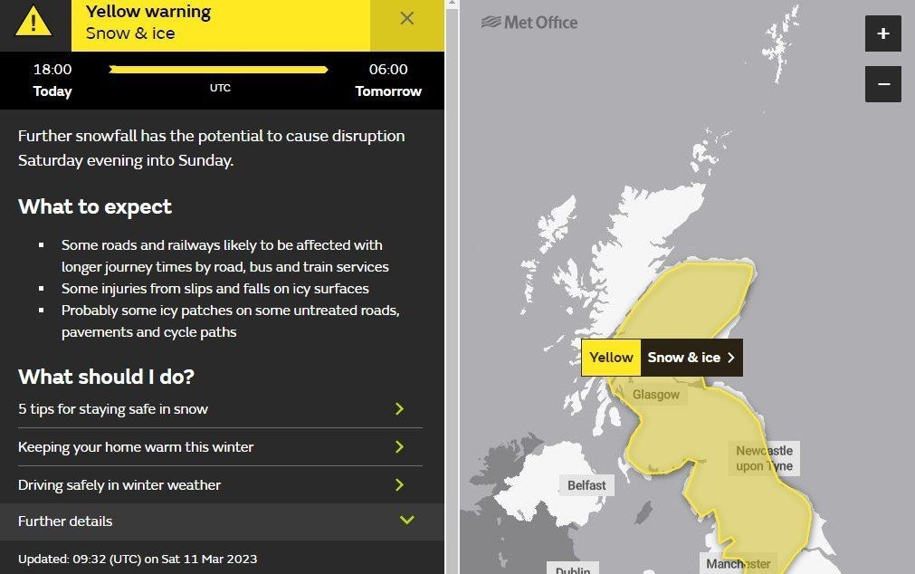 Today's weather warning from the Met Office