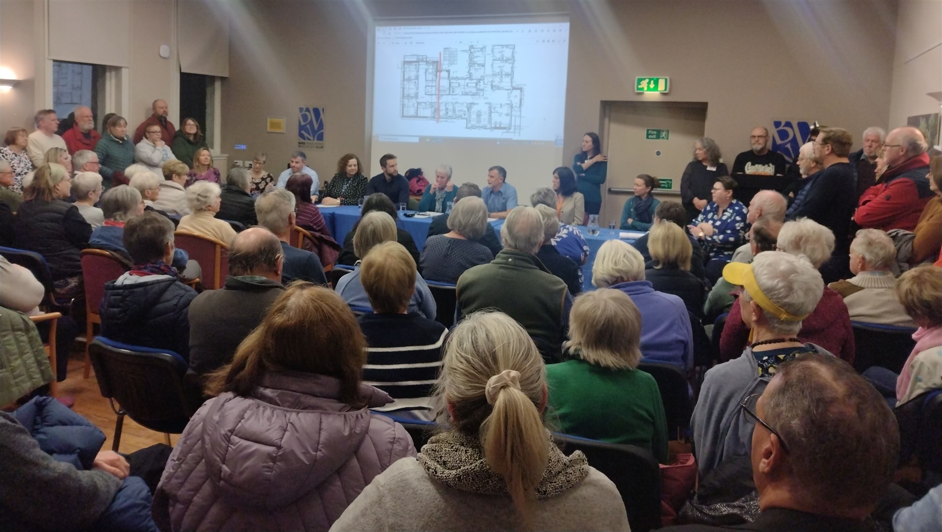 Packed house: the main room at the Grant Arms Hotel, freely given over by the management for last night's meeting, which extended to three rooms.