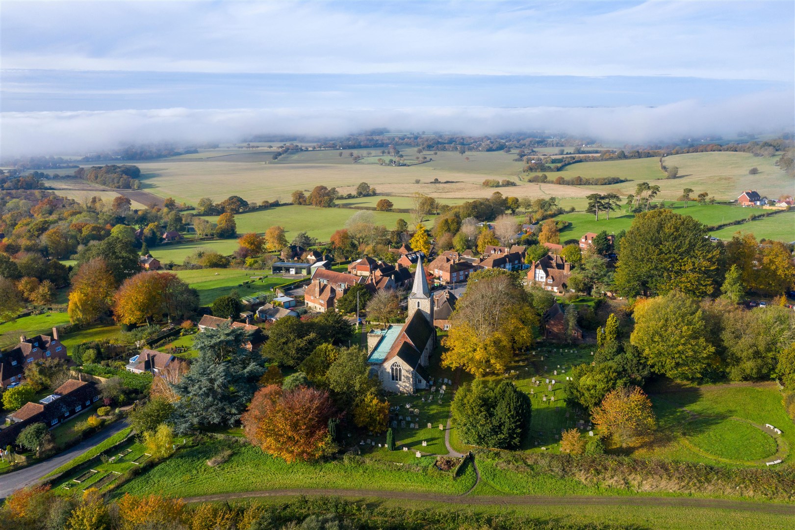 An aerial view of the village of Pluckley (Alamy/PA)