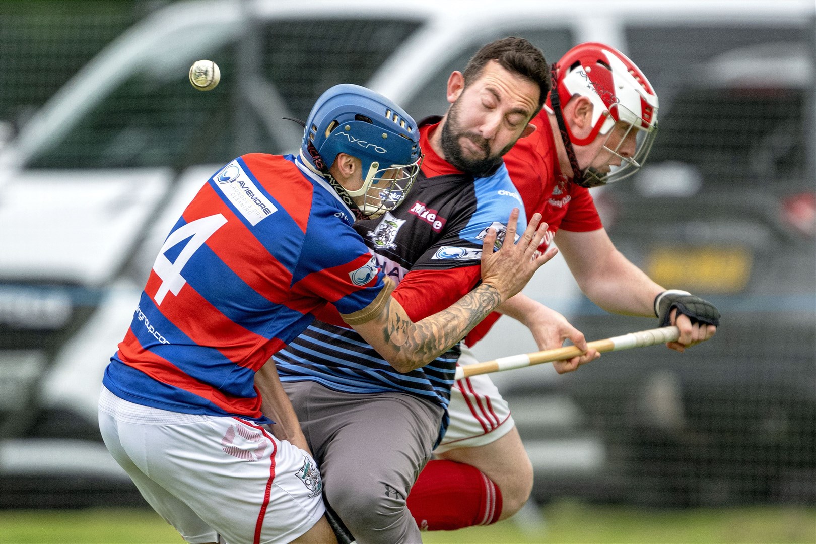 Kingussie's Liam Borthwick (left) and keeper Rory McGregor combine to stop the attack from Jordan Fraser (Kinlochshiel) last season.