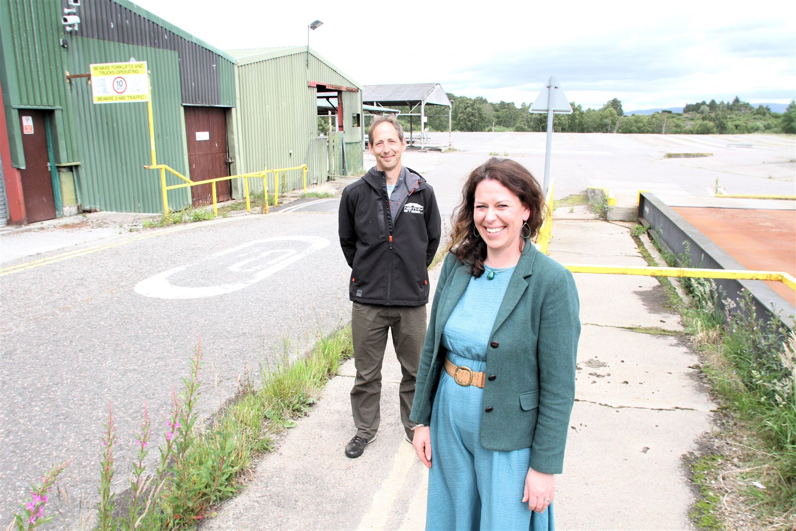 New owners Ross and Heidi Stuart at the former BSW sawmill site by Boat of Garten.