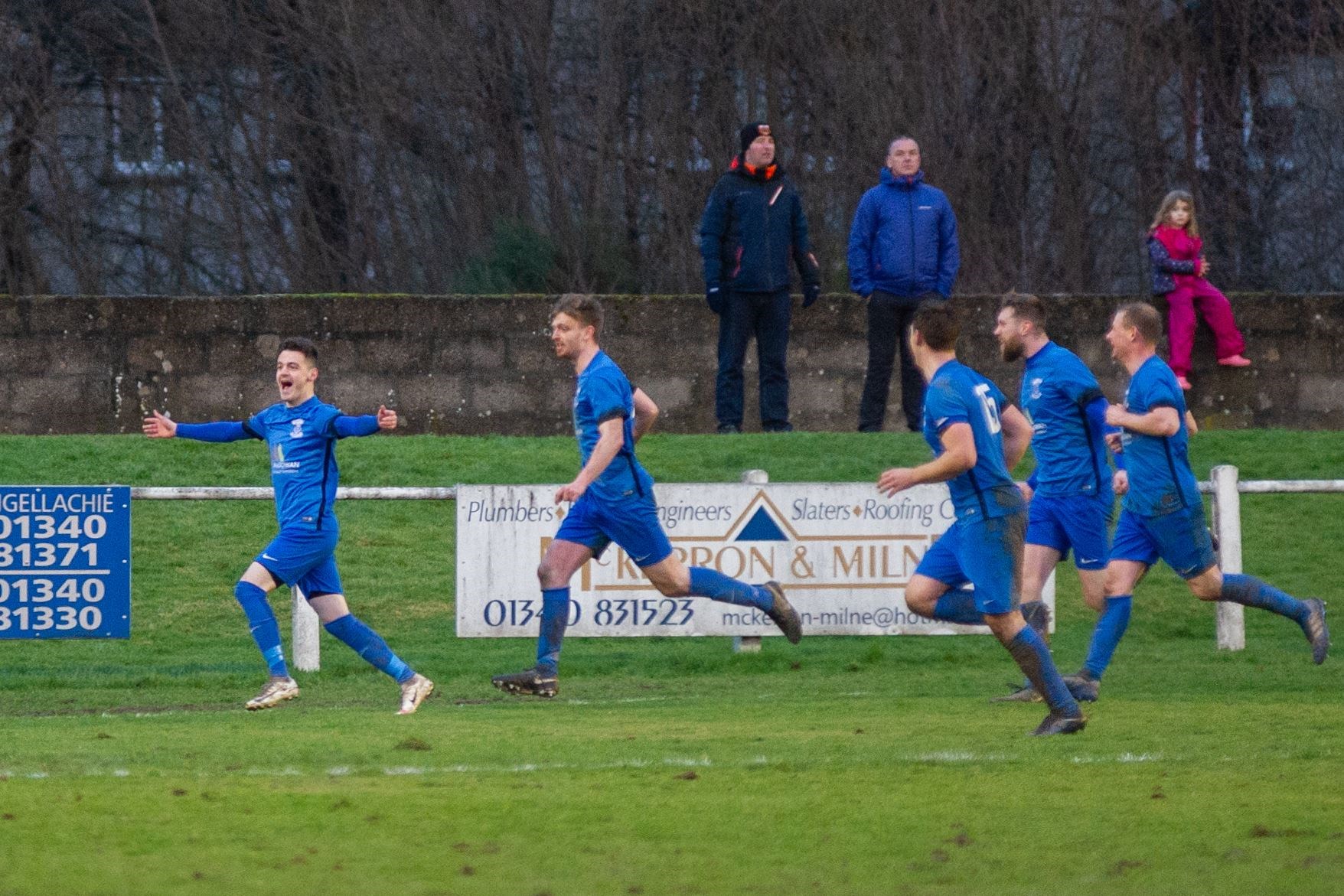 Strathspey Thistle's Liam Taylor celebrates opening the scoring...Rothes FC (3) vs Strathspey Thistle (2) - Highland Football League 01/02/2020 - MacKessack Park, Rothes...Picture: Daniel Forsyth..