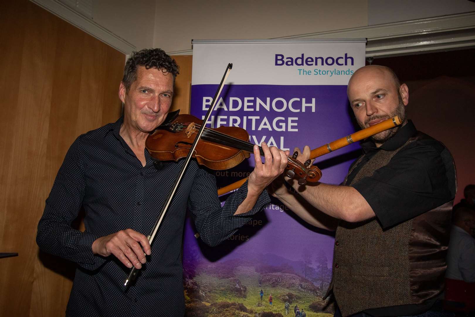 LEGENDS: Charlie McKerron (left) and Hamish Napier warm up at Talla nan Ros in Kingussie for a sell-out gala concert.