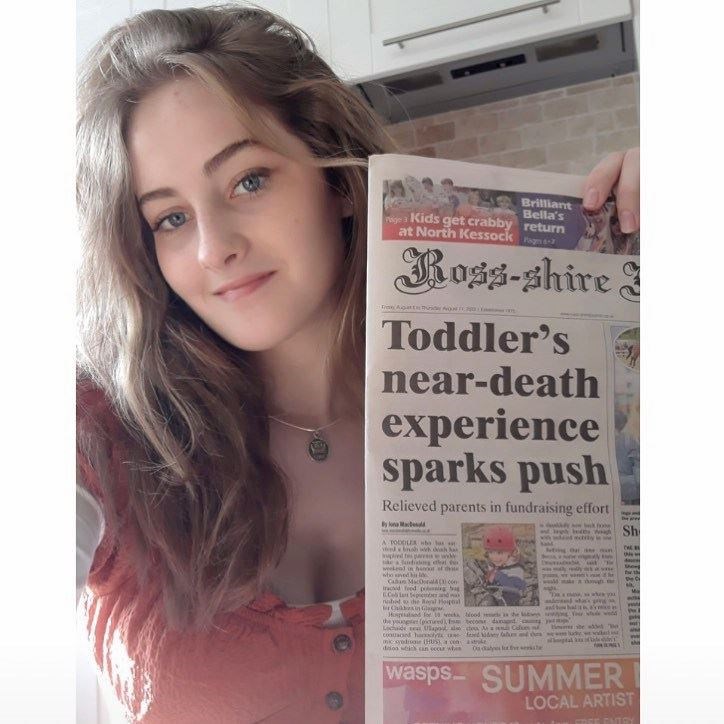 Iona MJ MacDonald with her first front page story, on the Ross-shire Journal, August 2022.