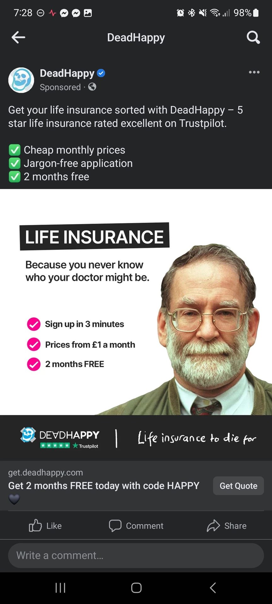 The DeadHappy ad featuring a joke about Harold Shipman that has been banned by the ASA (ASA/PA)