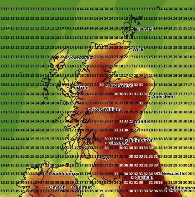 Hot temperatures are forecast in Scotland next week.