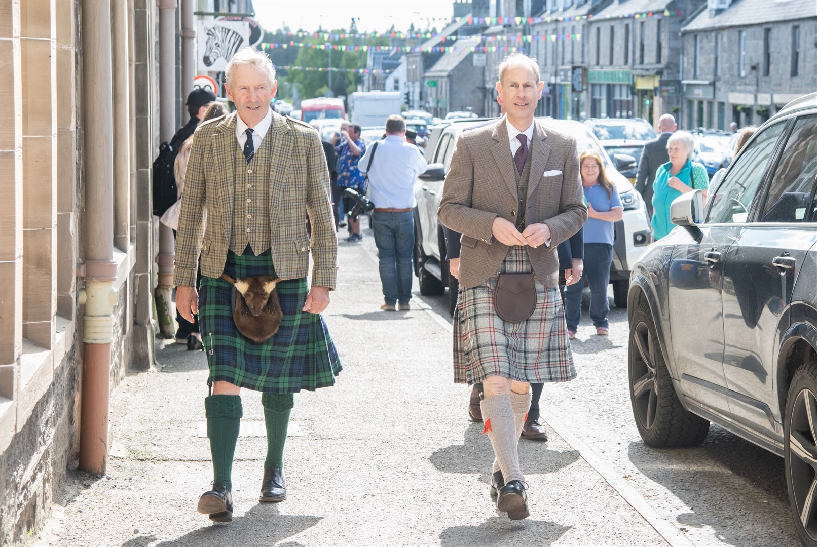 Prince Edward makes his way up Grantown High Street. Picture: Daniel Forsyth.