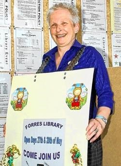 Spreading the word that Forres Library is the place to go for a special event taking place this weekend is Aileen Brennan.