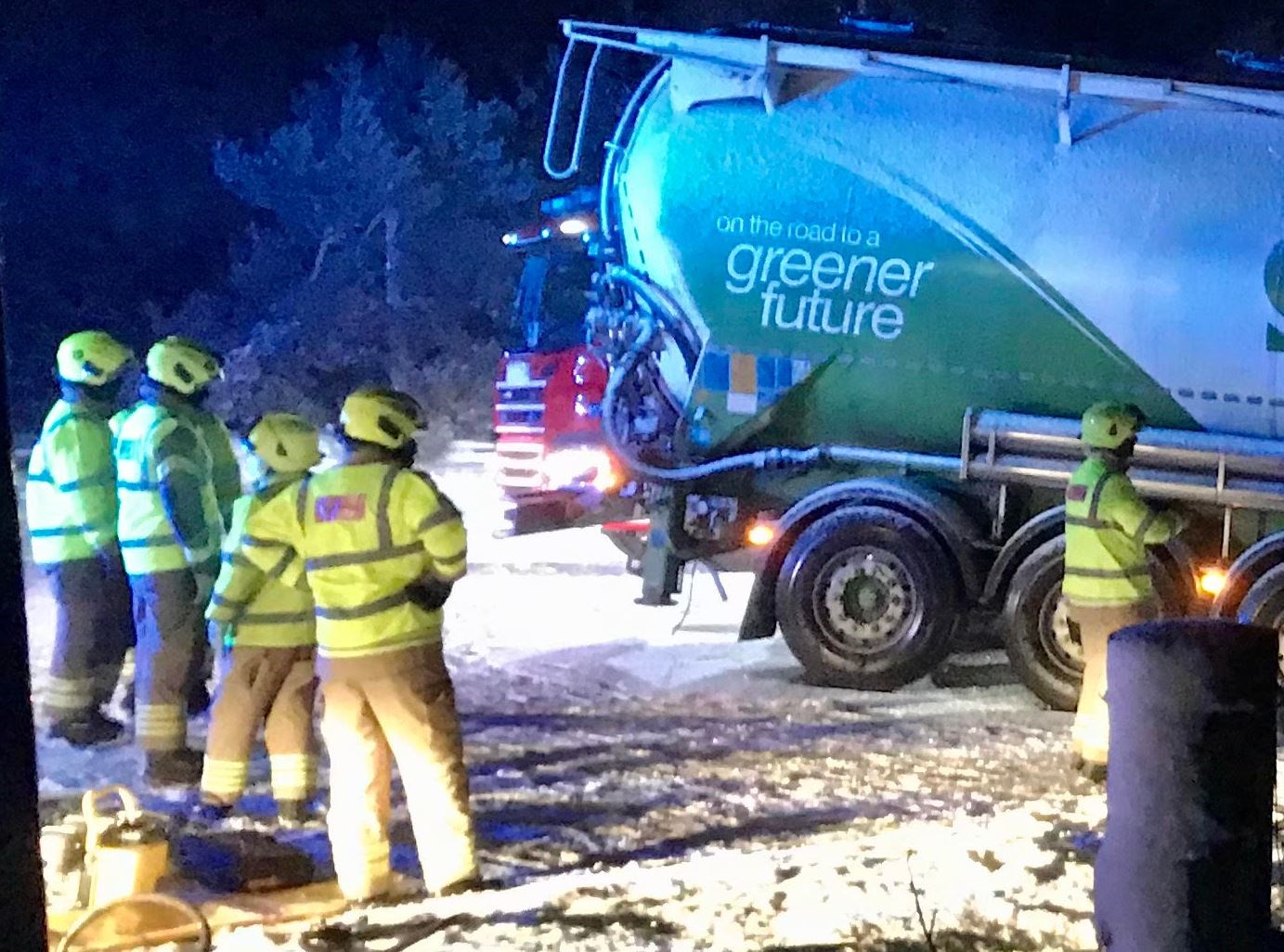The company may be on the 'road to a greener future' but its lorry was faced with a much trickier white one at Broomhill.