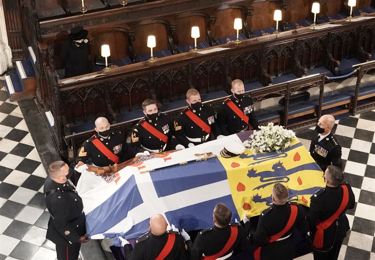 The Queen alone at the Duke of Edinburgh’s funeral (Jonathan Brady/PA)