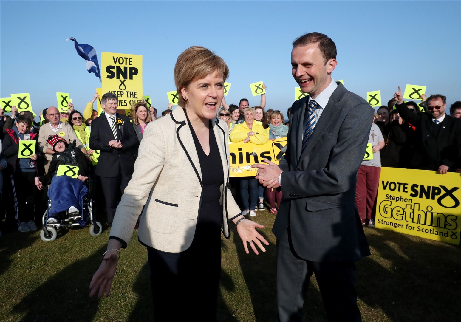SNP MP Stephen Gethins with former first minister of Scotland Nicola Sturgeon (Jane Barlow/PA)