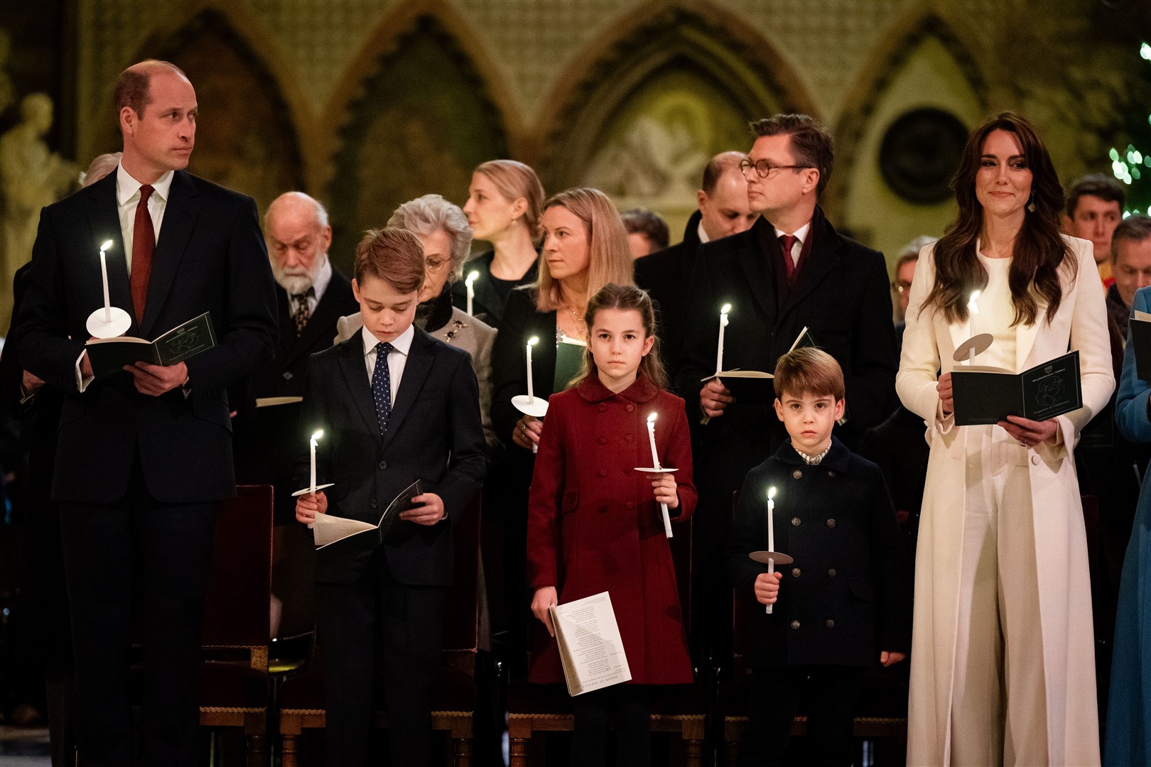 The Prince of Wales, Prince George, Princess Charlotte, Prince Louis and the Princess of Wales during the Royal Carols – Together At Christmas service at Westminster Abbey on Friday (Aaron Chown/PA)