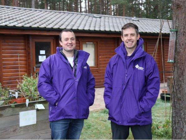 Centre co-ordinator Kenny Wright (left) and outdoor community activities organiser Andy Miller at the Alzheimer outdoor dementia centre.