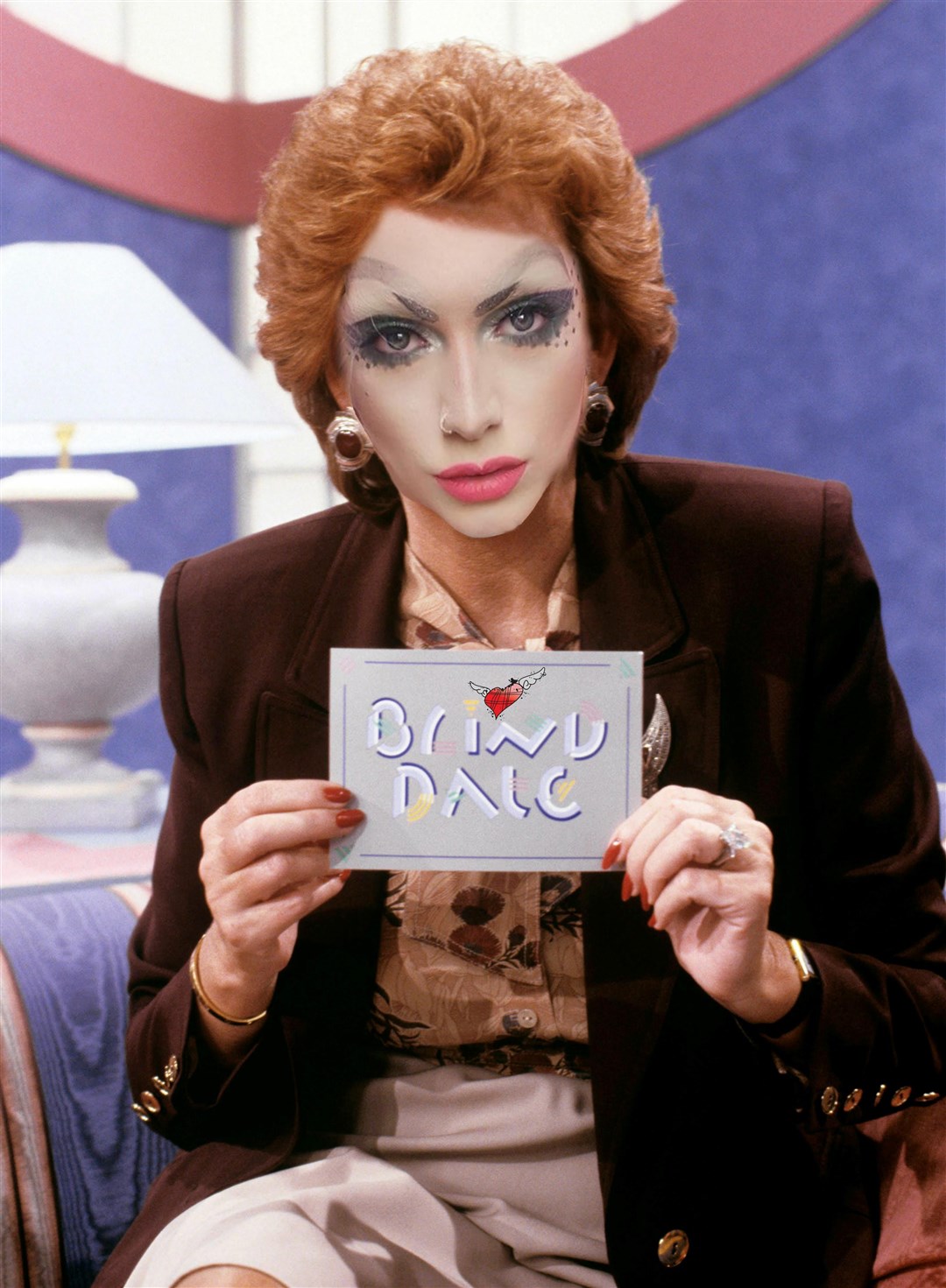 A mock-up of Venus Guytrap as legendary Blind Date presenter Cilla Black.