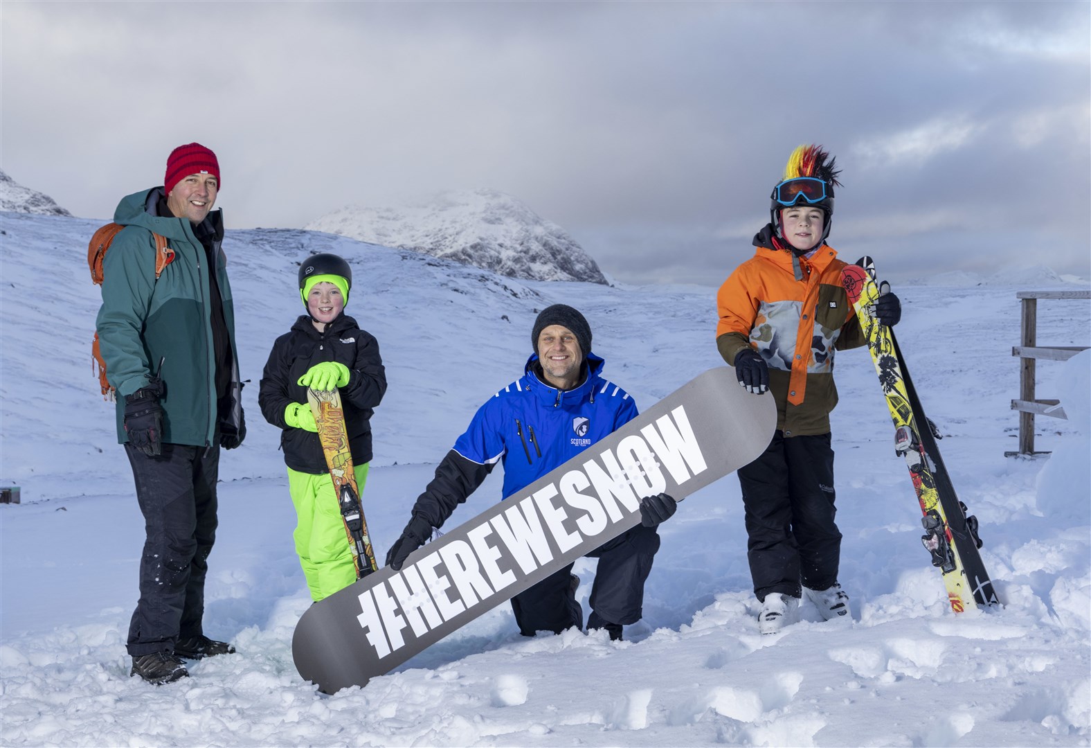 Ski-Scotland chairman Andy Meldrum (left) with Snowsport Scotland chief executive Trafford Wilson and young skiers Ben Joshua and Kody Cumming.