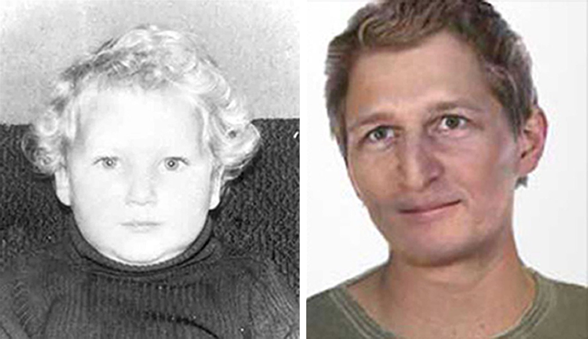 Sandy around the age he went missing, left, and an ‘age-progressed’ image of what he might look like (Police Scotland/PA)