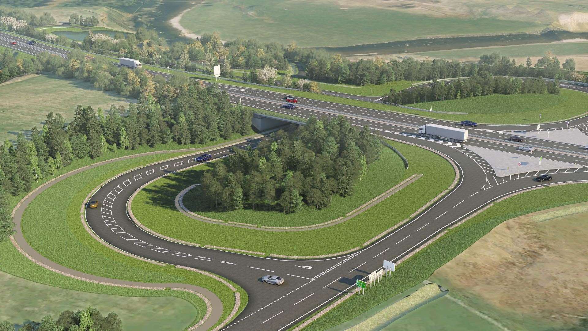 A visualisation of the upgraded A9 Tomatin Junction.